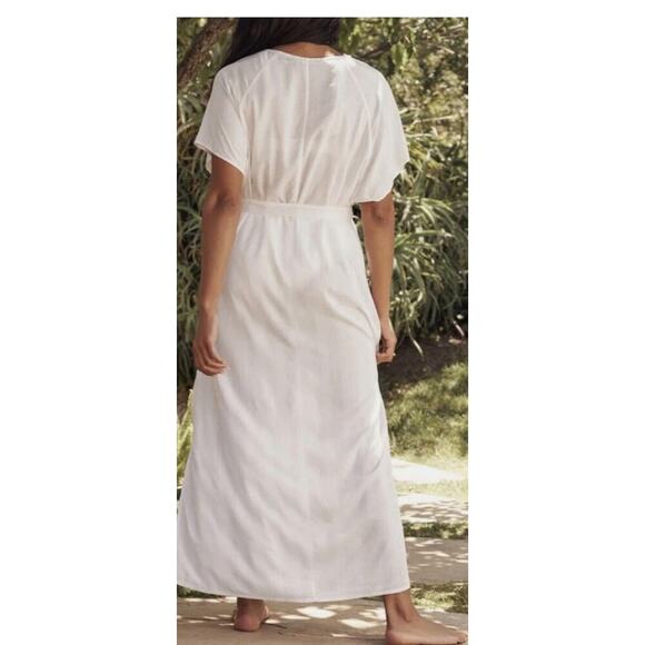 Summersalt White Maxi Kaftan Cover Up V Neck Belted Side Slit Flowy Beach Resort - Picture 2 of 5